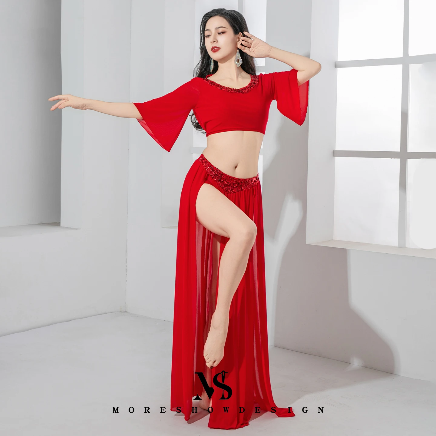 

Belly Dance Costume Set for Women Top + Skirt Practice Suit Oriental Dance Costume Stage Performance Outfits Practice Clothes