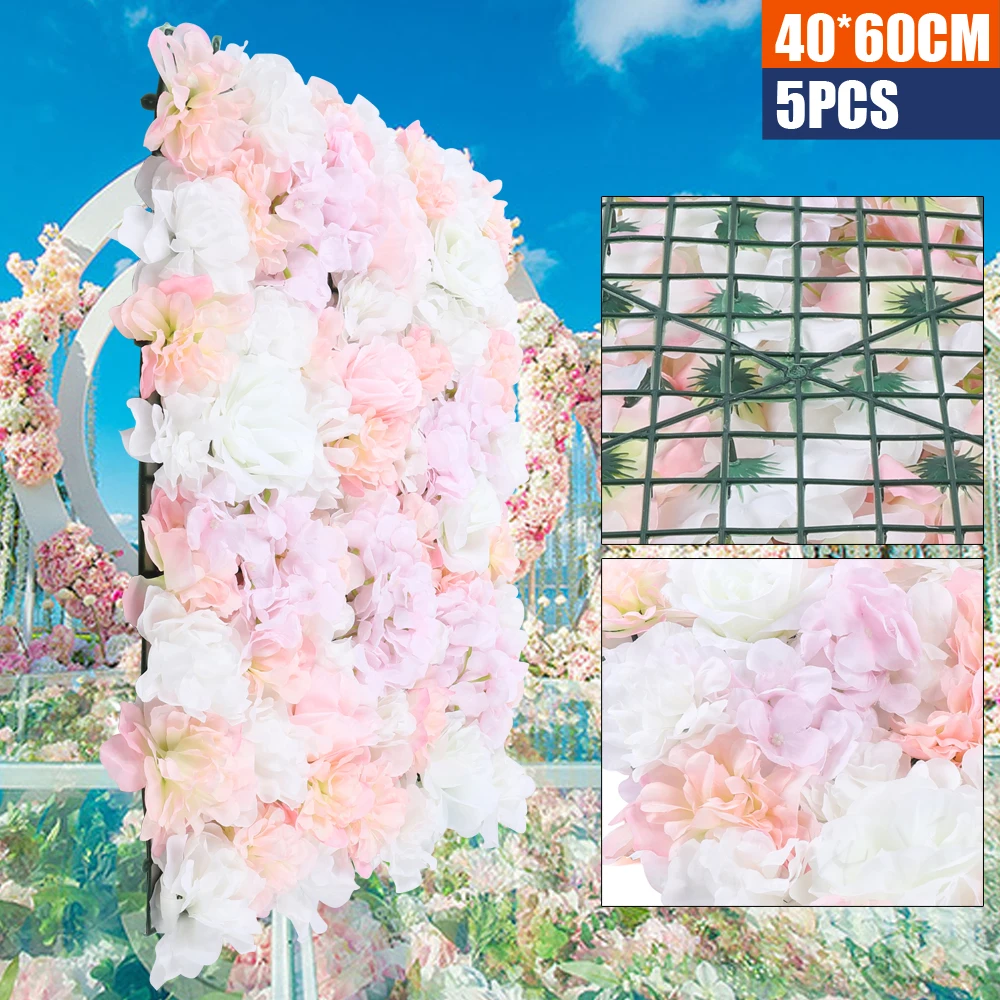 

60X40cm Artificial Flower Wall Panels Wedding Party Engagement Backdrop Decor 5/8 Pcs Artificial Silk Flower Wall Panel Garden