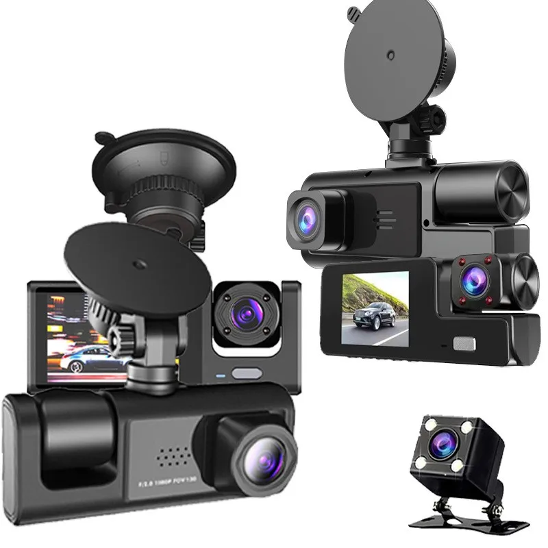HD 1080P Dashcam with Three Lens Front Rear Car DVR Vehicle Recorder Video with IPS Screen