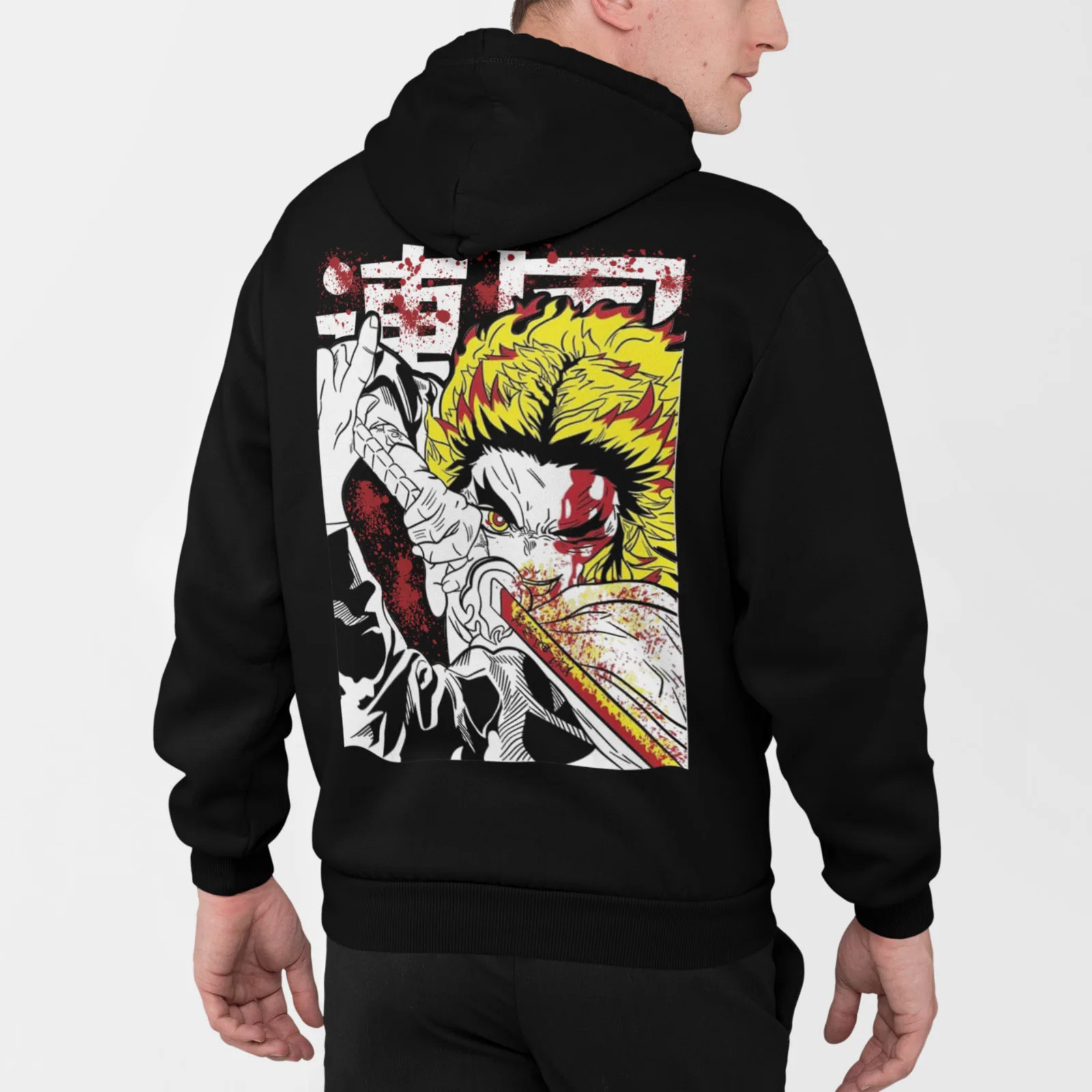 Kyojuro Rengoku Hoodie Kimetsu no Yaiba Anime Demon Slayer Black Hoodie All Size