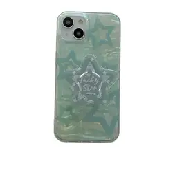 Chic INS Green Stars Shell Pattern Double Layers Phone Case for iPhone 15 14 13 Pro Max Back Cover for 12 11 Pro Max Capa Coque