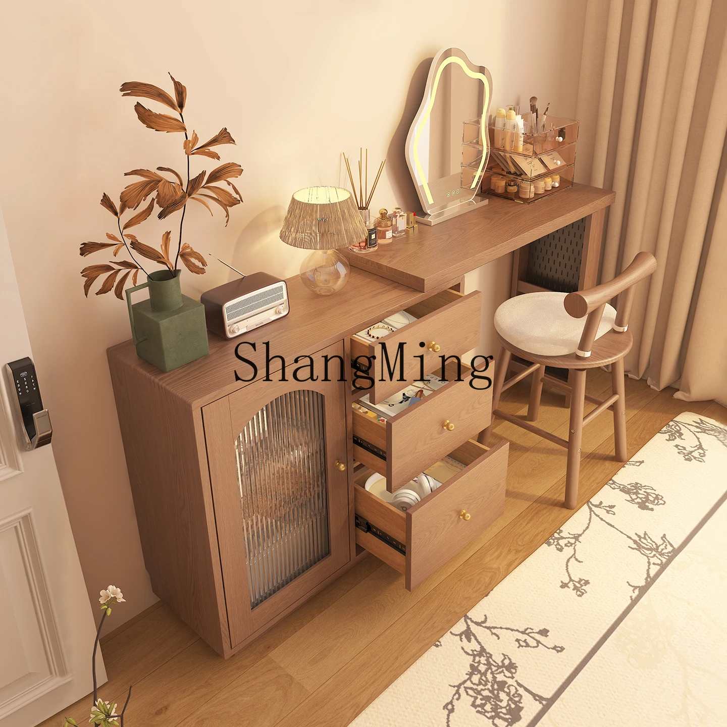

CL Solid Wood Dressing Table and Chest of Drawers Integrated Bedroom Storage 30CM Makeup Table Computer Desk Corner Makeup Table