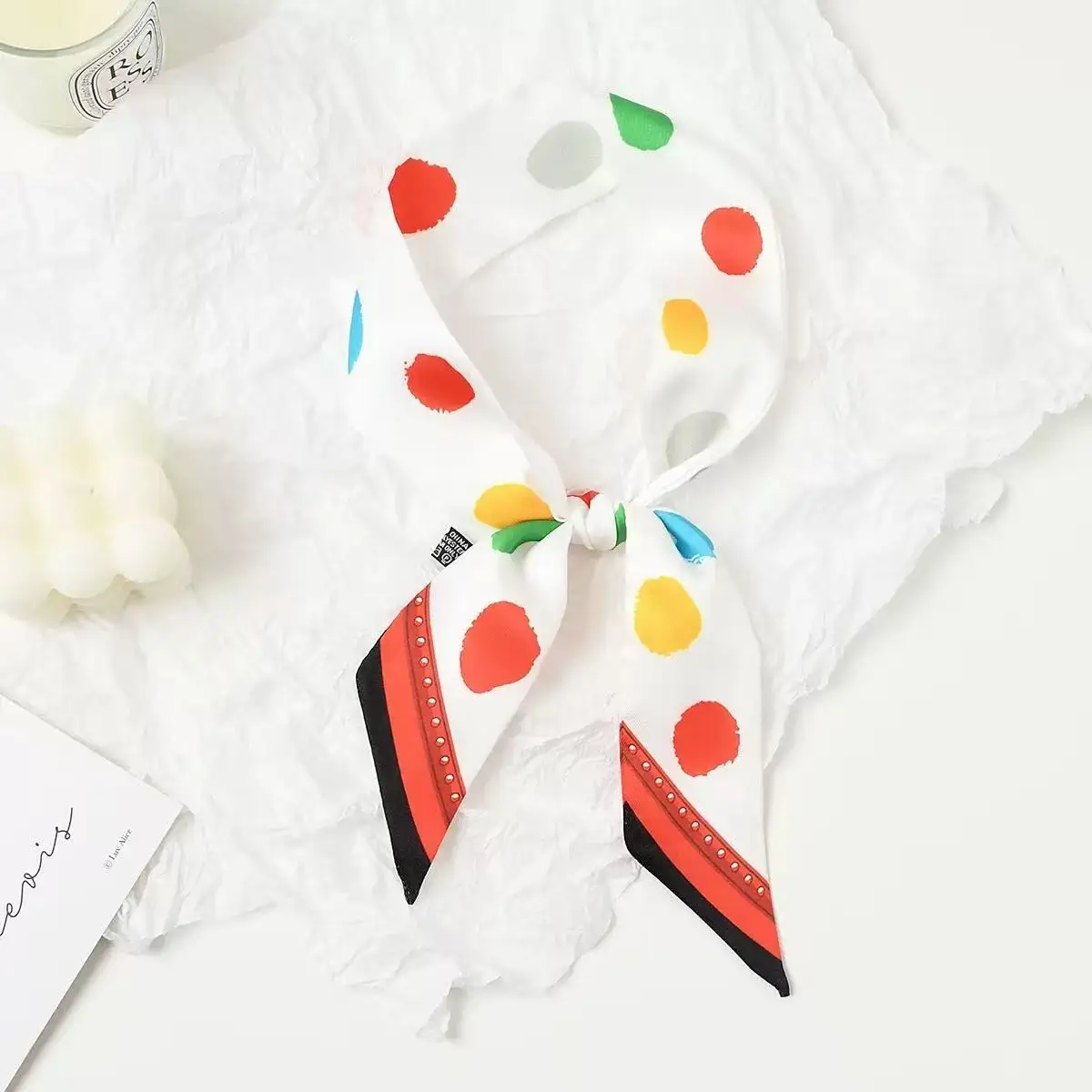 

5*90cm Simple Graffiti Polka Dots Women's Wrapping Bag Long Ribbon Headband Streamer Decorative Small Scarf Twill Silk Scarf