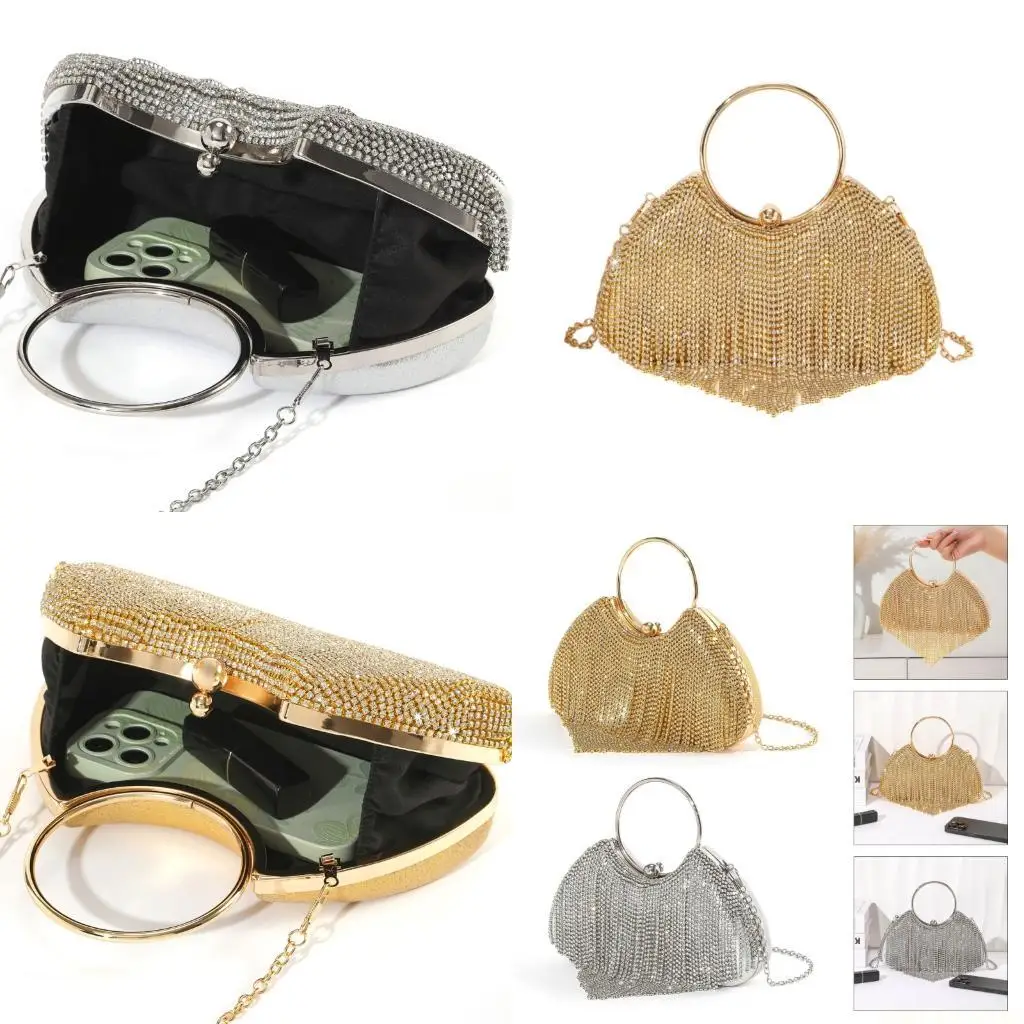 

X90D Women Evening Bag Tassels Purse Rhinestones Shoulder Bag for Prom Wedding