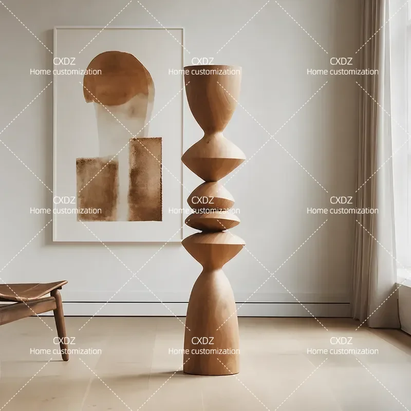 Abstract Wood Carving Floor to Ceiling Ornament Large Scale Art Sculpture for Model Room Entrance Hotel Sales Office Corridor