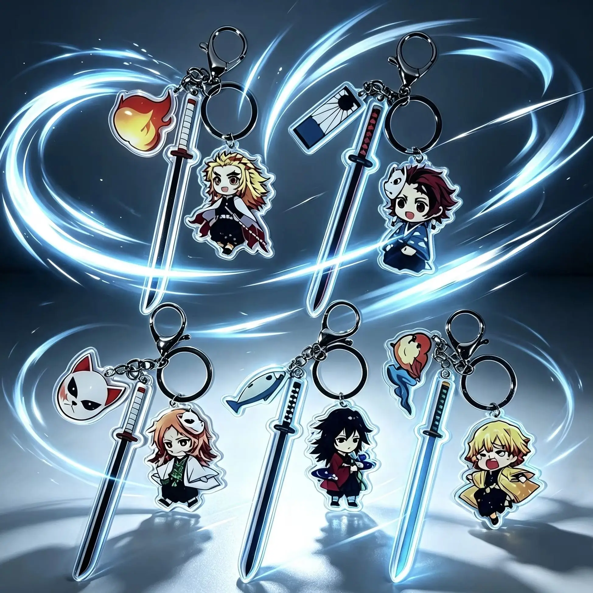 Demon Slayer Acrylic Keychain With Blade Accessory Tokitou Yuichiro Tanjiro Character Bag Hanging Ornament Random Style
