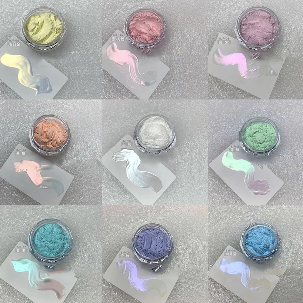 9Pcs/Set Aurora Chrome Nail Fairy Powder Pearl Pigment Mirror Effect Nail Glitter Rubbing Dust UV Gel Polish Manicure Decoration