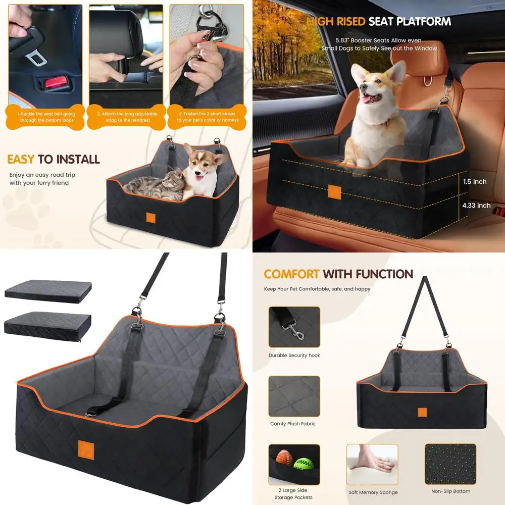 

Large & Medium Dog Car Seat with Memory Foam for Dogs Up to 55 Lbs or 2 Small Dogs, Pet Bed Booster Seat with 2 Cushions for Bac