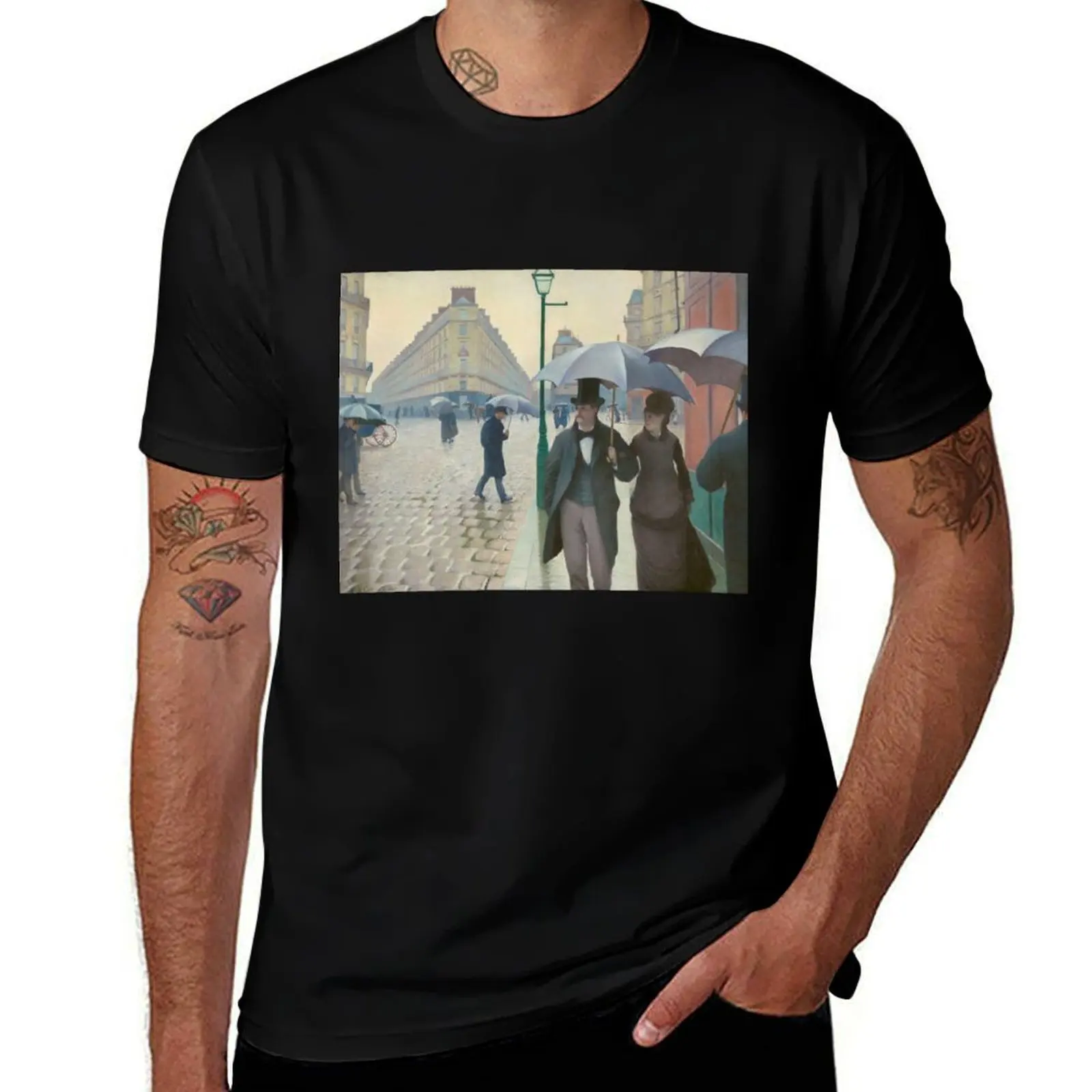 Paris Street in Rainy Weather by Gustave Caillebotte (1877) T-Shirt Stretch Fabric Comfort T-Shirt