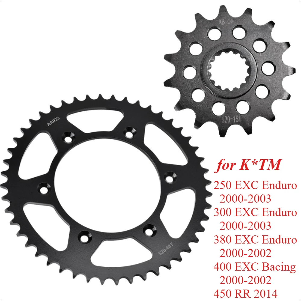 

520 15T 48T Front Rear Sprocket Gear Wheel Cam for K*TM 250 300 380 EXC Enduro 2000-2003 400 EXC Bacing 2000-2002 450 RR 2014