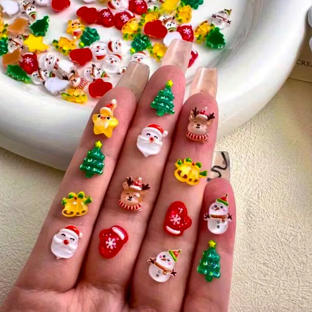 30/50 قطعة ثلاثية الأبعاد الكرتون الراتنج عيد الميلاد سلسلة مسمار السحر Kawaii ثلج سانتا كلوز شجرة عيد الميلاد الراين مهرجان مستلزمات الأظافر