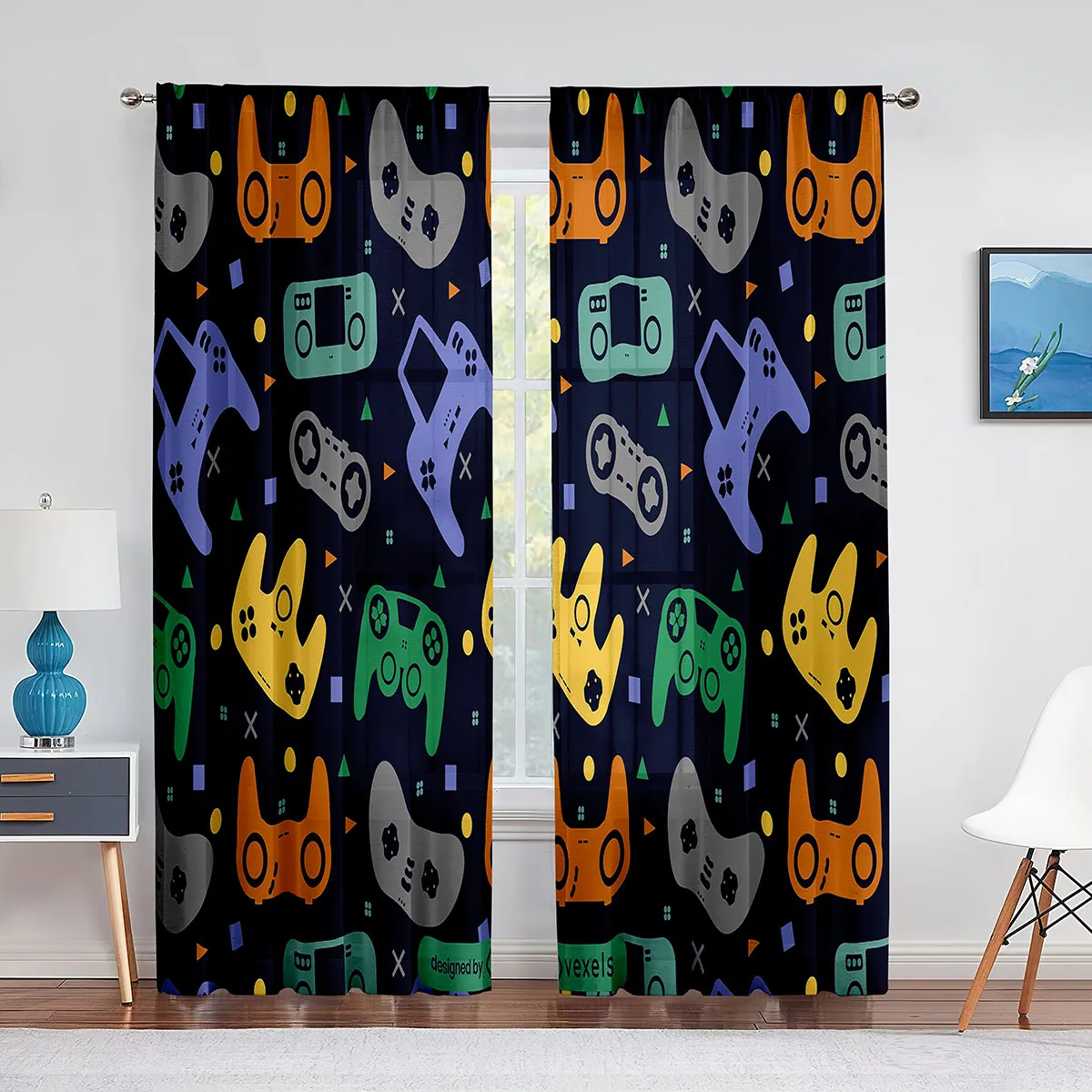 Boys Gaming Sheer Voile Curtain Teens Gamepad Video Games Controller Window Tulle Curtains for Living Room Bedroom Decorations
