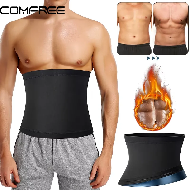 Mens Abdomen Reducer Sauna Body Shaper Fitness Sweat Trimmer Belt Waist Trainer Belly Slimming Shapewear Tummy Control Corset Sauna Effect Fajas Belly Wrap Workout Sport Sweat Band