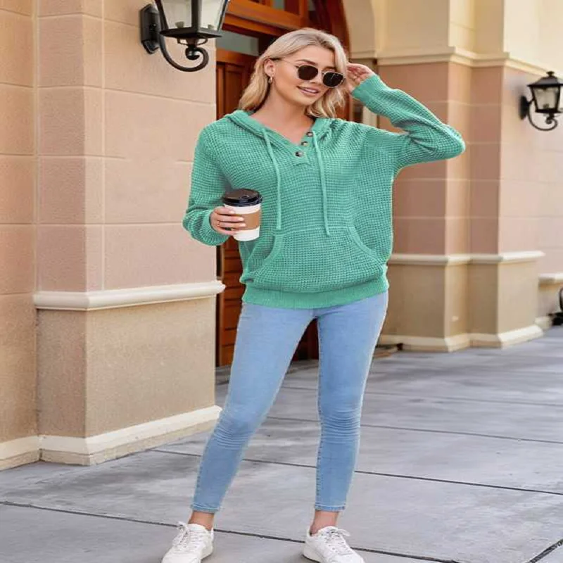 2025 New Women's Solid Color Hooded Sweatshirts Long-Sleeved Drawstring Hoodie With Large Pockets Autumn Casual Pullover Tops