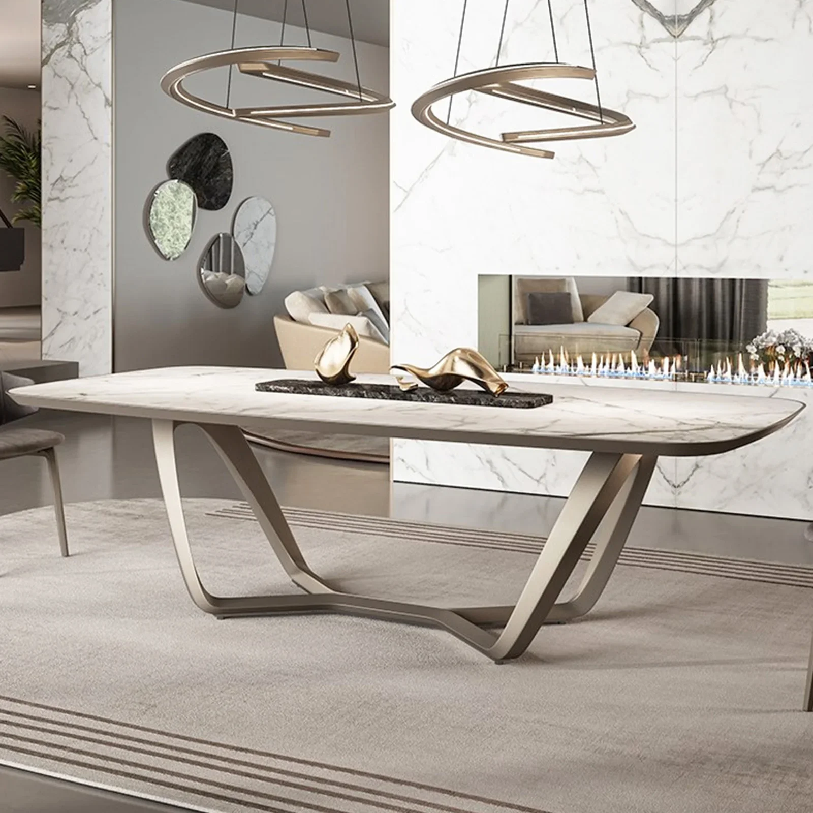 

Italian Light Luxury Dining Table High-end Stainless Steel Modern Simple Dining Table Villa Home Dining Table