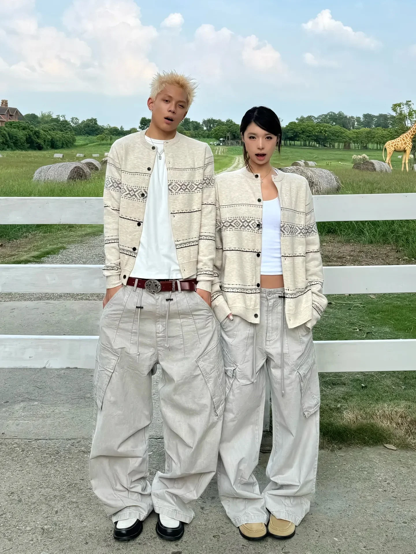 

Вязаный свитер-кардиган унисекс в стиле Fair Isle, осенний винтажный свободный топ, повседневная одежда для пар