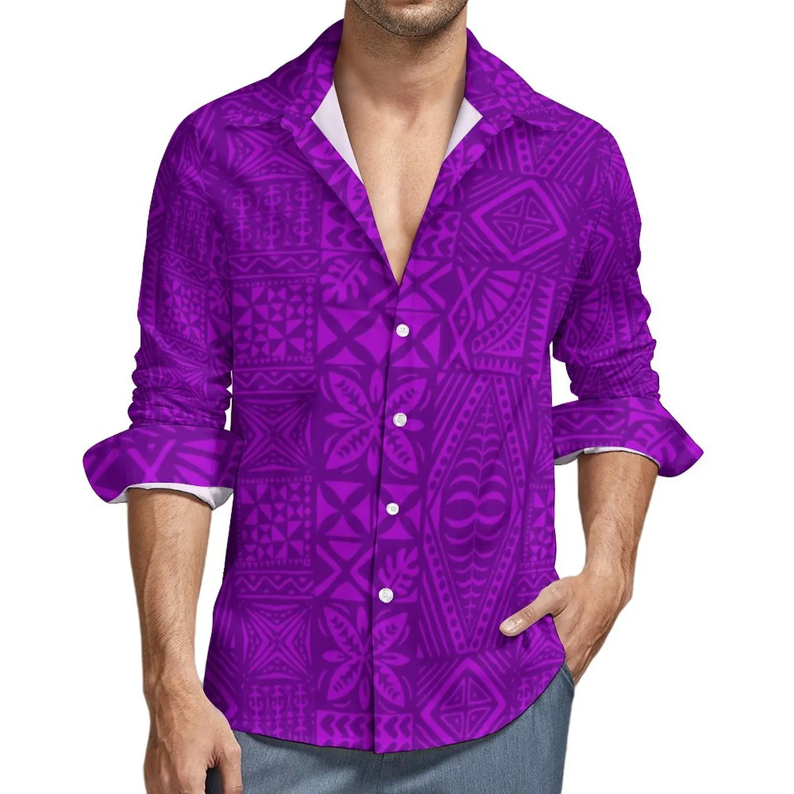 Custom V-Neck Long Sleeve Dress For Women Sexy Slim-Fit Slit Skirt And Hawaiian Aloha Shirt For Men Polynesian Islands