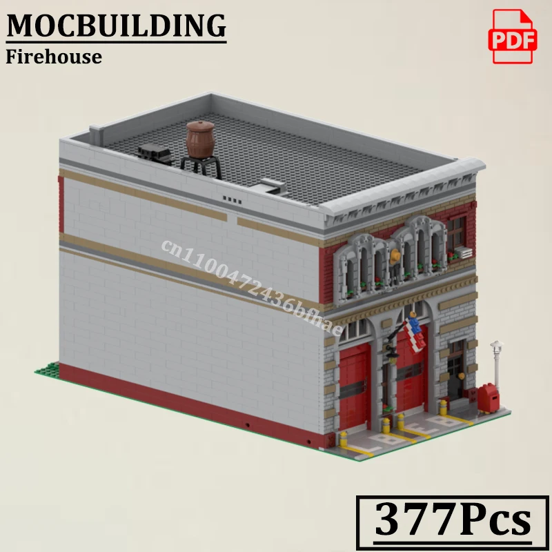 Modulare Feuerwehrsteine, Stadtfeuerhaus, Stadtstraßenansicht, Firestation, MOCBUILDING, Feuerwache, Blöcke, Konstruktionsspielzeug