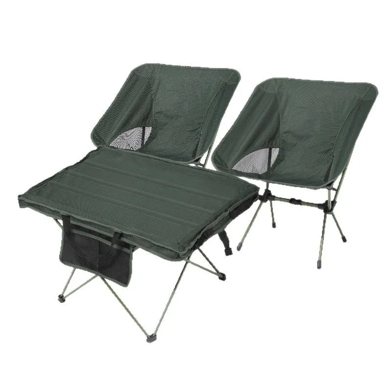 Outdoor Camping Folding Table and Chair 3-Piece Set, Portable Foldable Storage Aluminum Alloy Gear, Picnic Cha