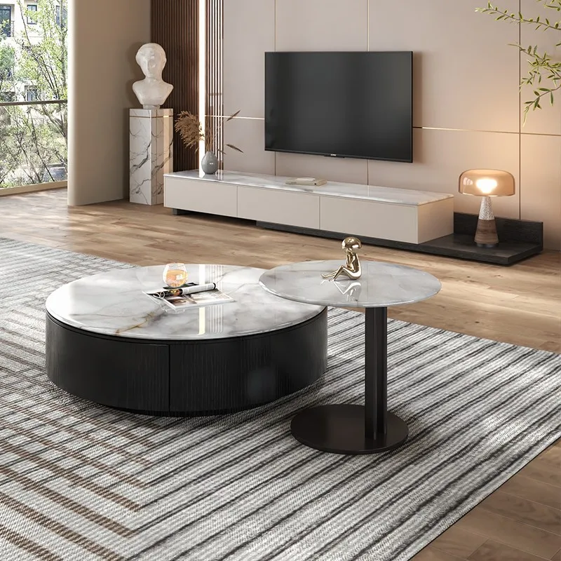 

Luxury stone, colored spar, round, coffee table, TV cabinet, combination, minimalist, villa