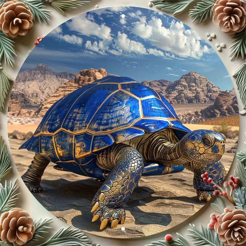 Attractive 8x8inch Round Aluminum Turtle Wreath Sign - Uv Resistant and Scratch Resistant, Perfect for Home, Garden, and Farmhouse Decoration