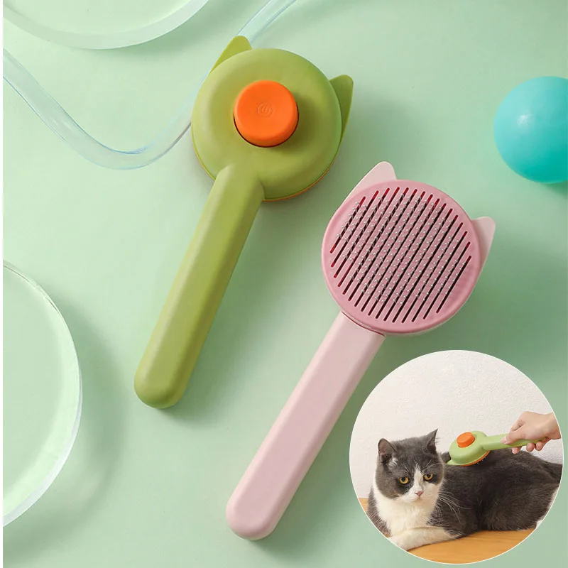 

1pc Cat Ears Shaped Cleaning Pet Brush, Shedding&Grooming For Dog&Cat,One-click Removes Pet Needle Comb, Massage Grooming Tools