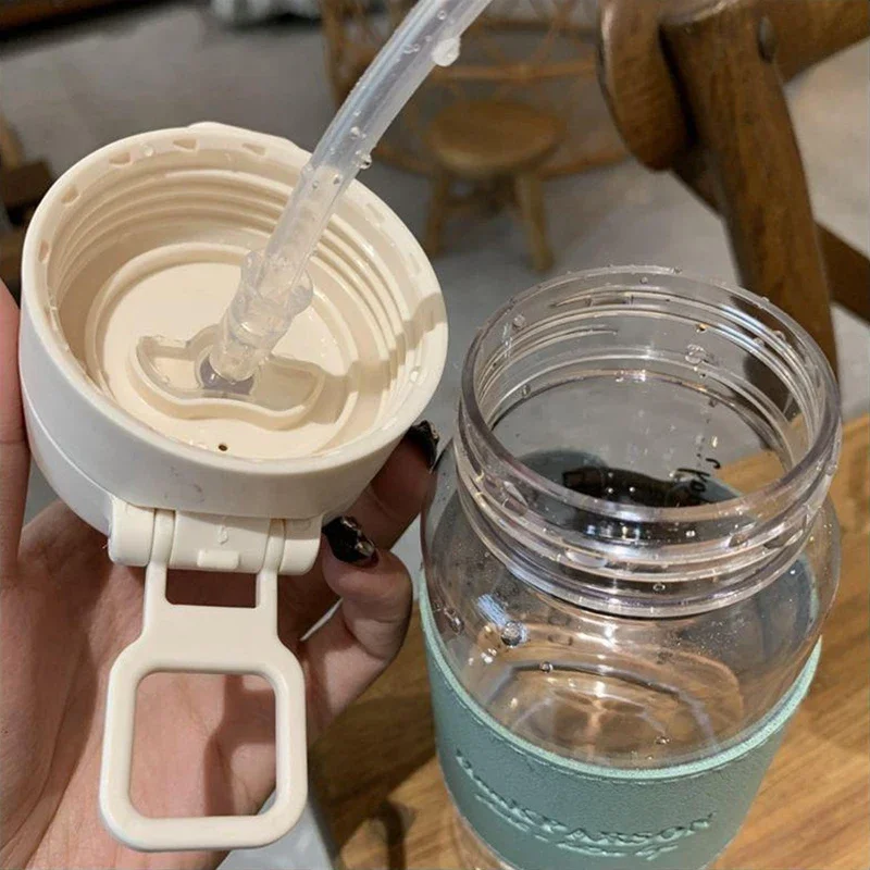 500 مللي زجاجة مياه مبتكرة مع القش مانعة للتسرب لطيف زجاجة شرب بلاستيكية Kawaii الحليب القهوة الشاي كوب عصير درينكوير