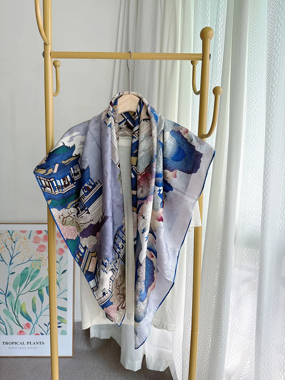 

Пара шелковых шарфов с древним архитектурным принтом в китайском стиле с ханьфу и Cheongsam с обеих сторон, шаль из 100% тутового шелка