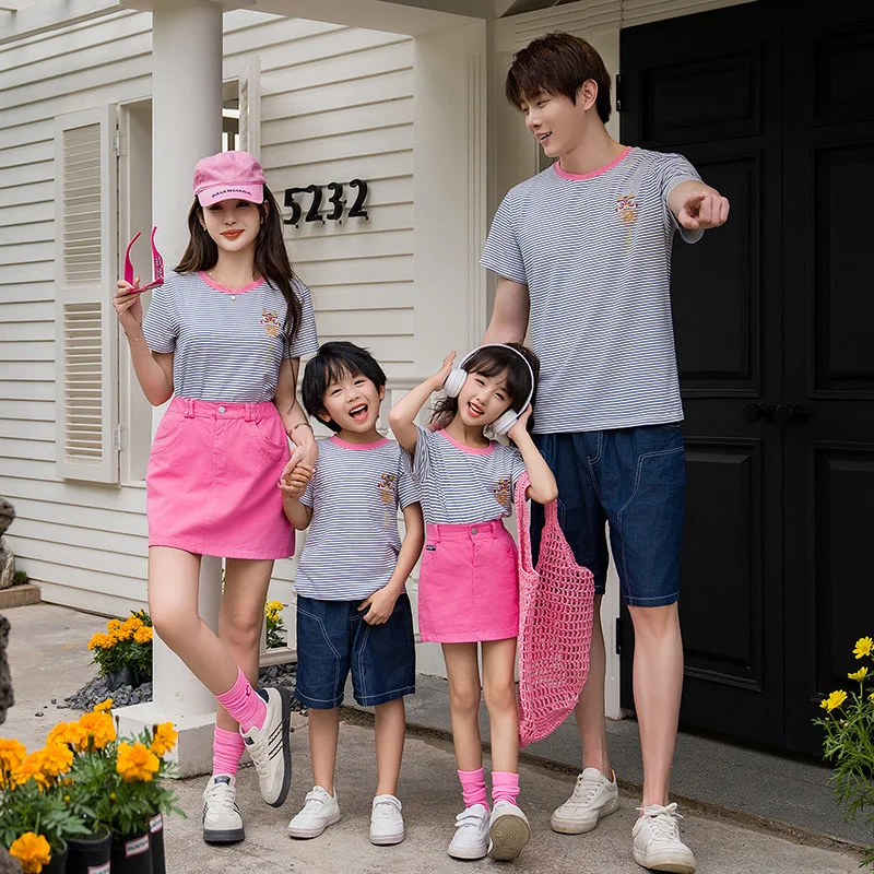 Family Couple 2 Piece Outfits Brother Sister Matching Clothes Father Son T Shirt Short Suit Mother Women Daughter Girl Skirt Set