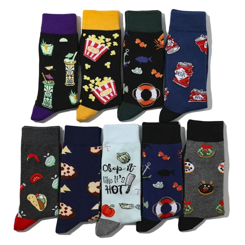 Fashionable and Colorful Casual Cotton Men's Socks Food Series: Donuts, Avocado, Sushi, Happy and Fun Men's Socks Airdrop