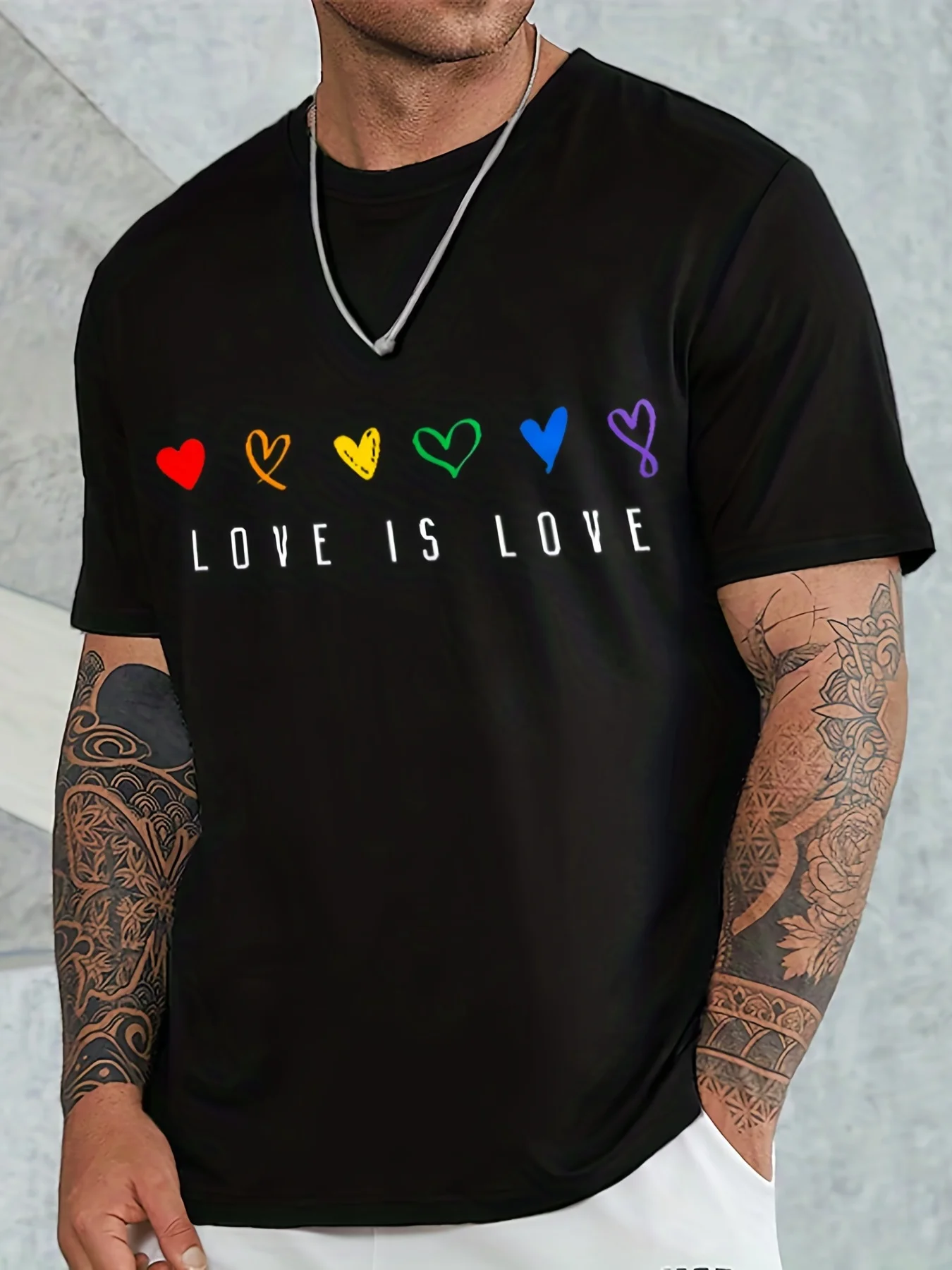 

Mens T-shirt Pride Letter Love Rainbow Print Sports Leisure Round Neck Outdoor Short Sleeve T-shirt Mens Wear