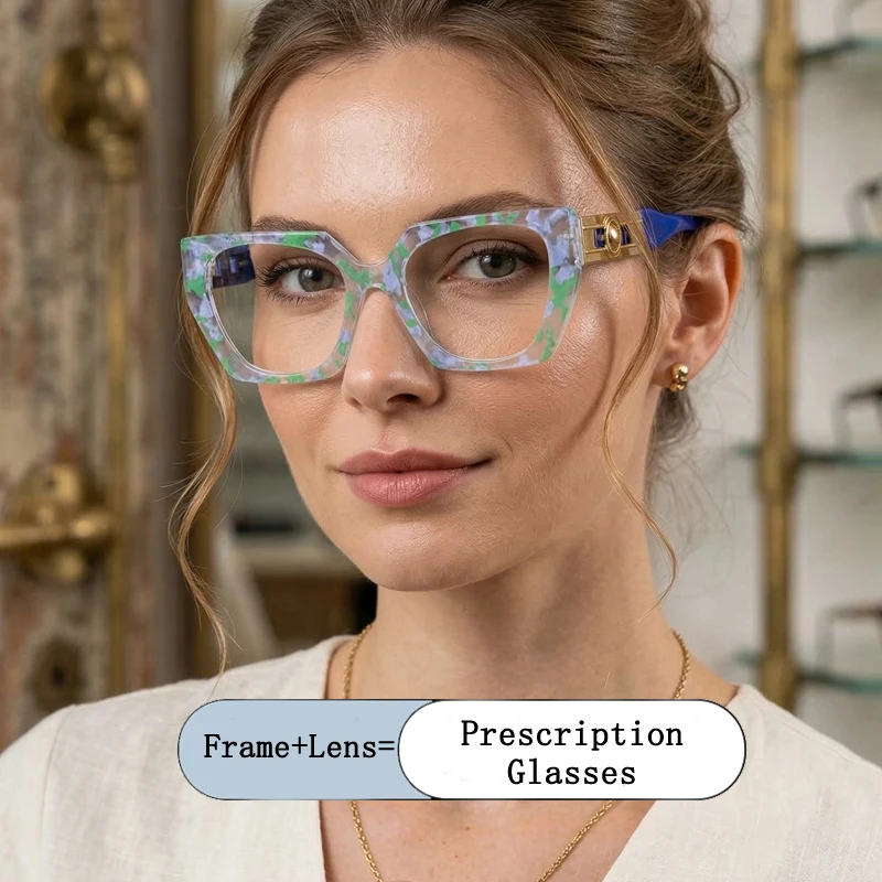 

Brand Design Women Oversized Square Frame Photochromic Prescription Glasses Anti Blue Light Hyperopia Myopia Astigmatism Eyewear