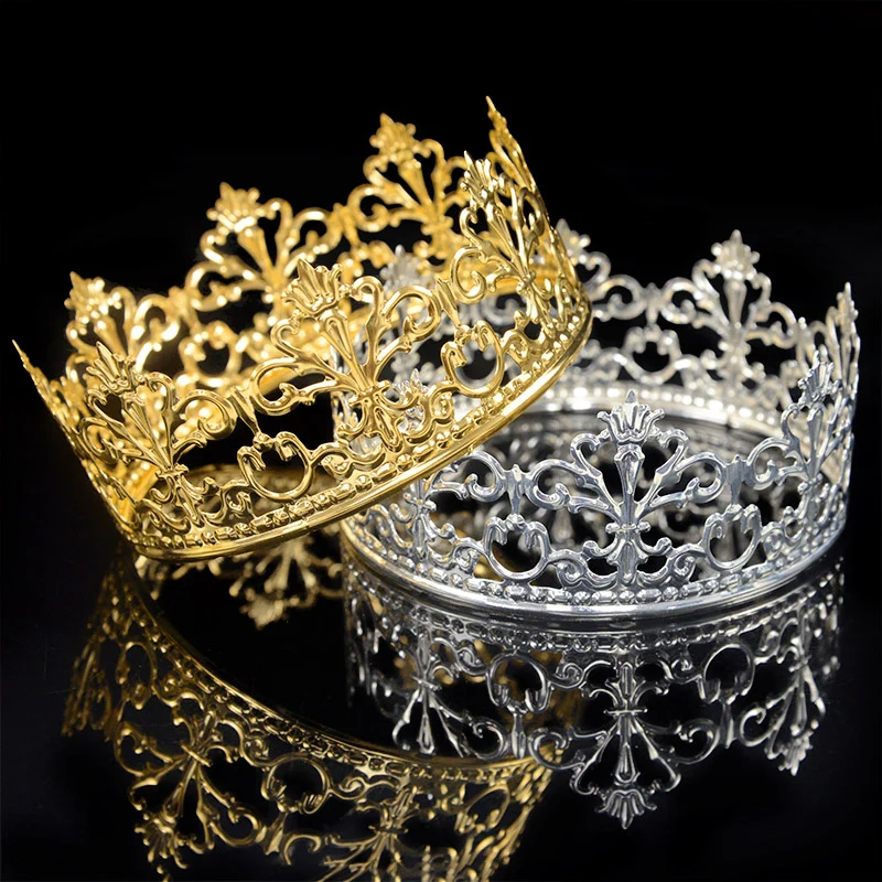 Gold Silver Hollow Queen Crown Cake Topper Elegant Wedding Cake Topper Princess Happy Birthday Party Dessert Decoration Supplies