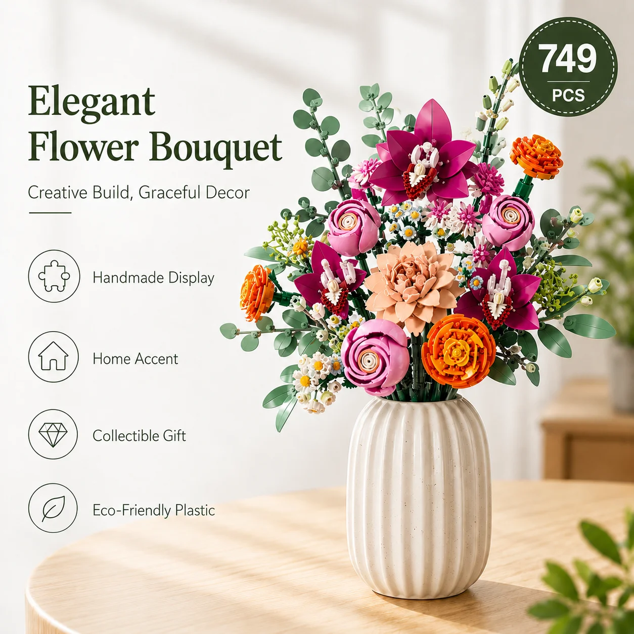 Kunstmatige roos orchidee DIY blokken boeket montage collectie 3D onsterfelijke bloem modelset huisdecoratie Valentijnsdag geschenken