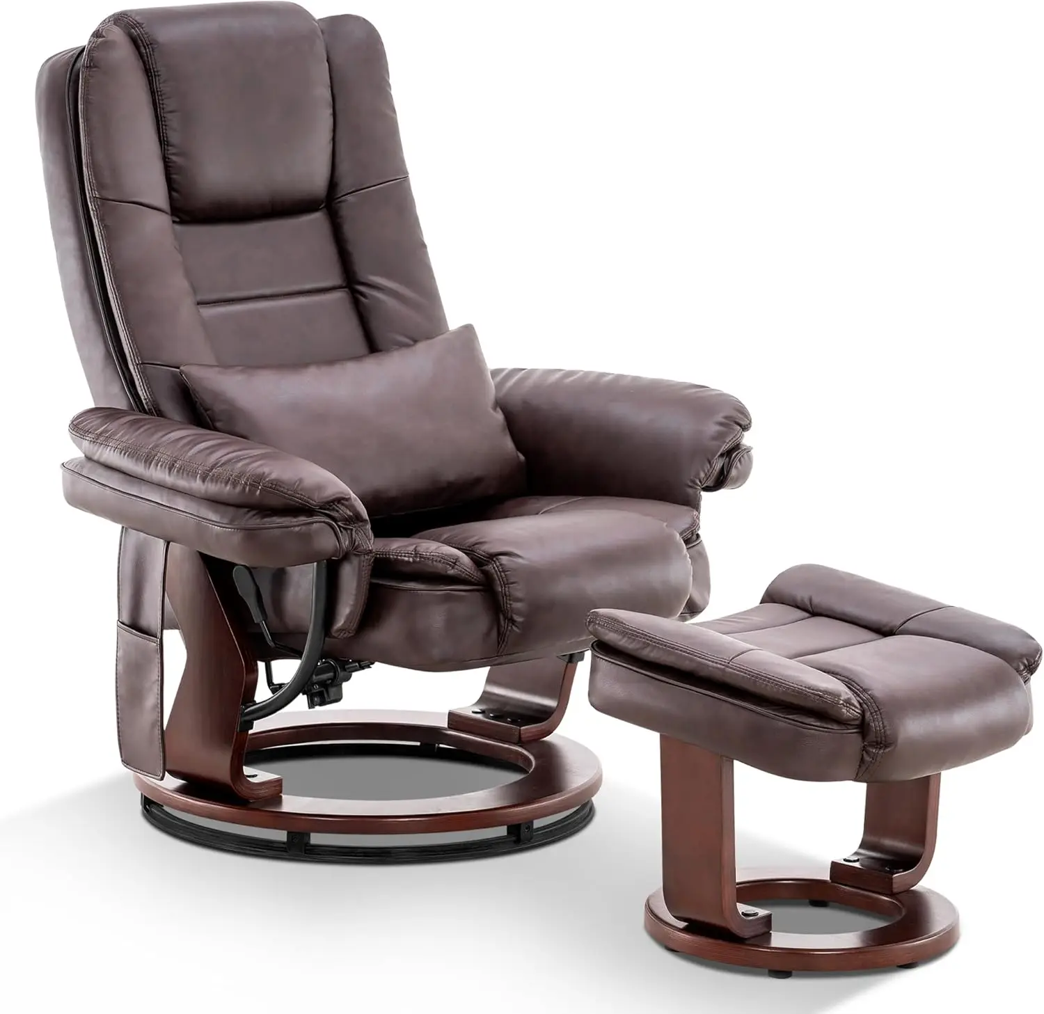 Swivel Recliner with Ottoman Chair, TV Chair Sets with Vibration Massage, for Small Space Living Room Bedroom Dark Brown