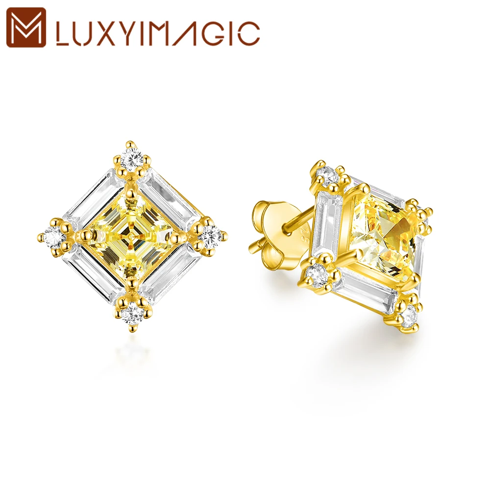 

Luxyimagic Solid 925 Sterling Silver Earrings for Women Yellow Zircon Jewelry Elegant Fashion Stud Gemstones Wedding Engagement