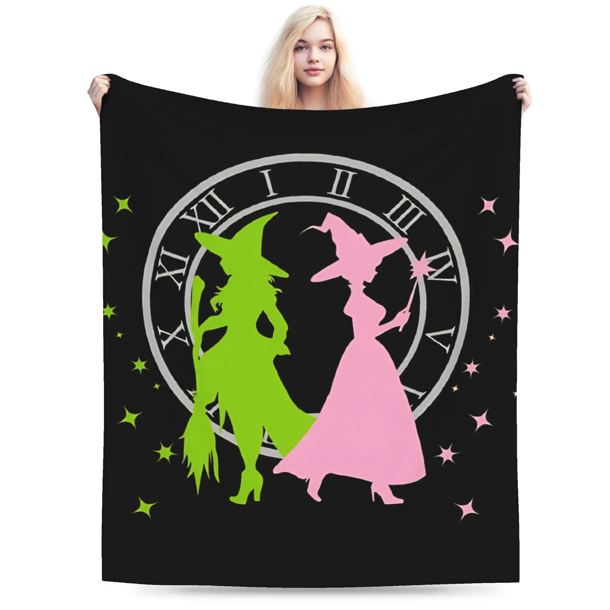 W-Wicked Flannel Blanket Elphaba Glinda Funny Throw Blanket for Home 150*125cm Quilt