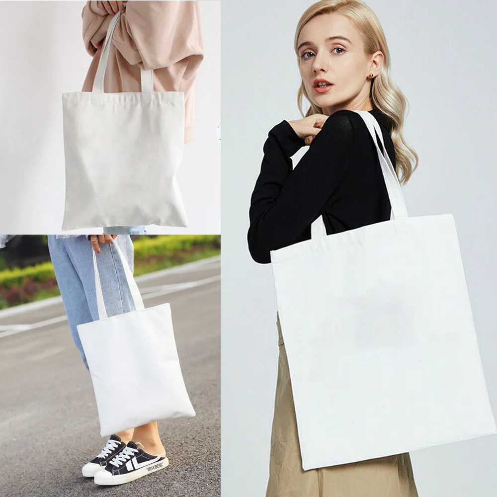 Sacos de compras reutilizáveis femininos bolsa de ombro de lona bolsas de moda das senhoras saco de armazenamento padrão de branco tote casual para meninas