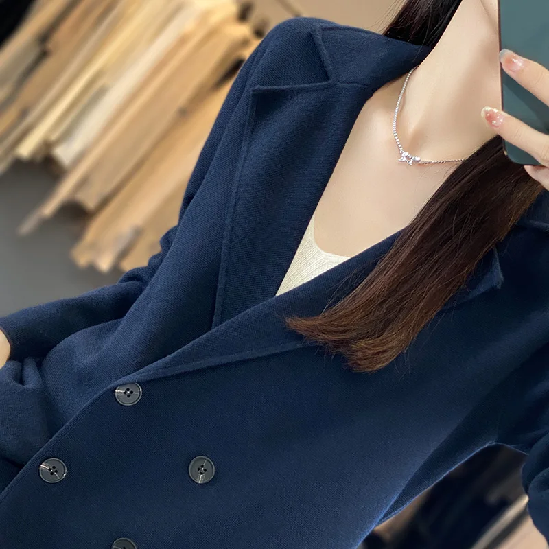 Dameswollen gebreid vest, pakkraag, effen kleur, korte stijl, veelzijdig en afslankend, nieuwe stijl lente en zomer 2025,