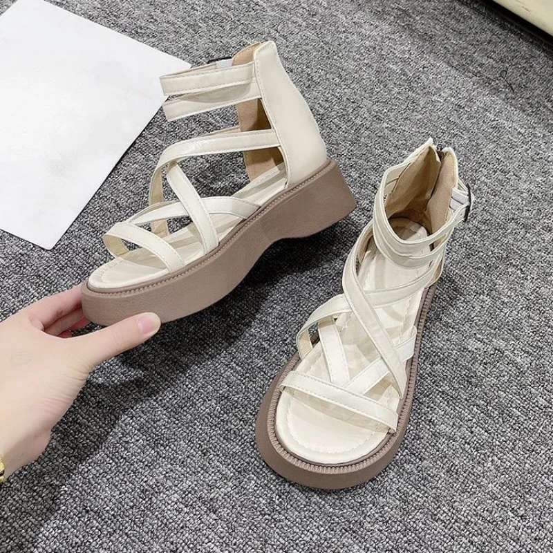 2024 Hollow Women\'s Casual Comfort Sandals Women\'s Open Toe Lace Flat Sandals Thick Heel Wedge Shoes