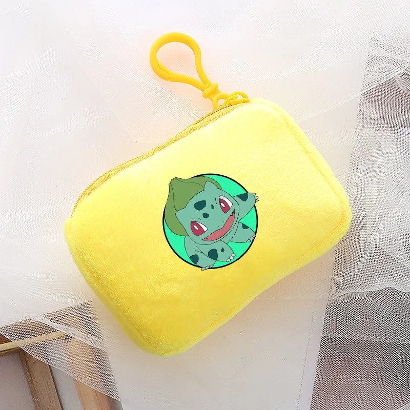 Mini porte-monnaie en peluche Pokemon Pikachu, dessin animé Anime, sac de rangement carré en toile pour étudiant, sac à main pour garçon et fille,