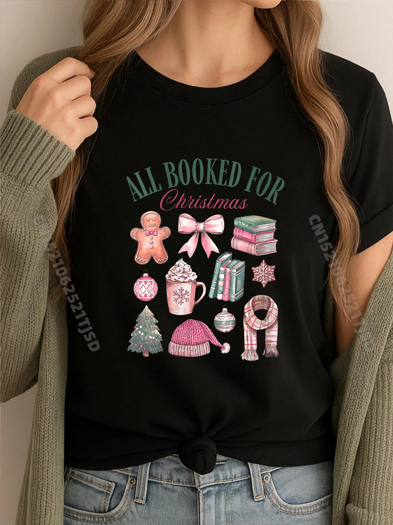 

Женская футболка с рисунком на Рождество, книжная розовая футболка с рисунком «Рождественская елка», хлопковые потертые топы в стиле аниме, футболка