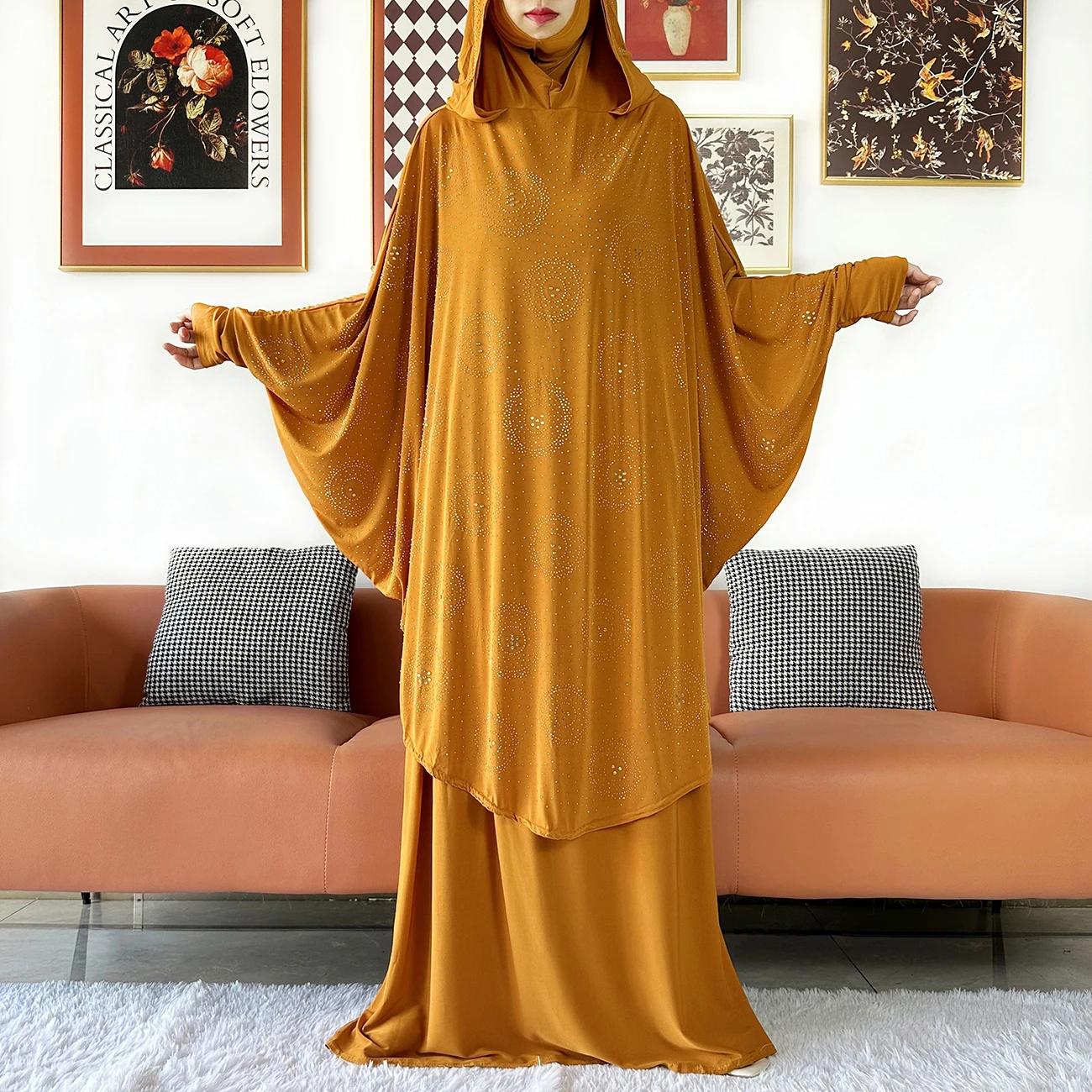 Two Piece Set Jilbab Prayer Clothes Muslim Abaya Set Women Prayer Garment Dress Hijab Long Khimar Skirt Sets Islamic Ramadan