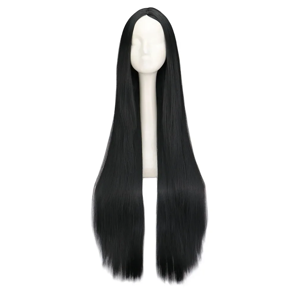 Schwarze Perücke 100cm lange synthetische Perücken hitze beständiges Halloween-Karnevals kostüm Cosplay glattes Haar
