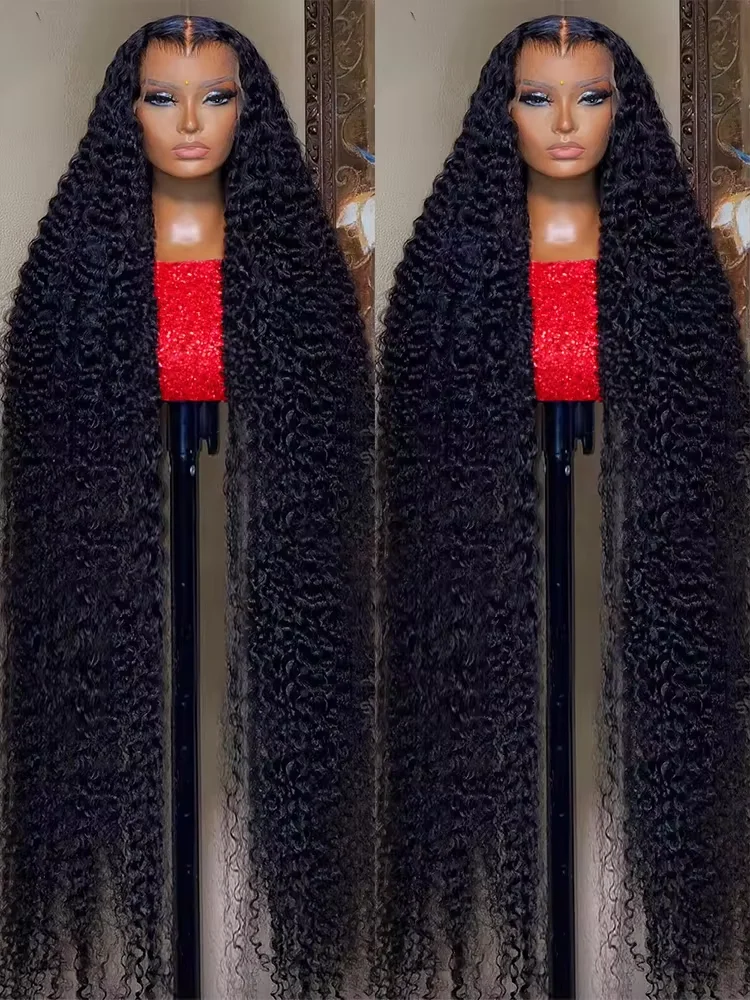 40 46 Inches 300% High Density Curly Human Hair Wigs Raw Brazilian Hair 13x6 HD Deep Water Wave Lace Frontal Wig 360 Lace Front Wigs For Women Natural Hairline Pre Plucked Baby Hair Real Human Hair
