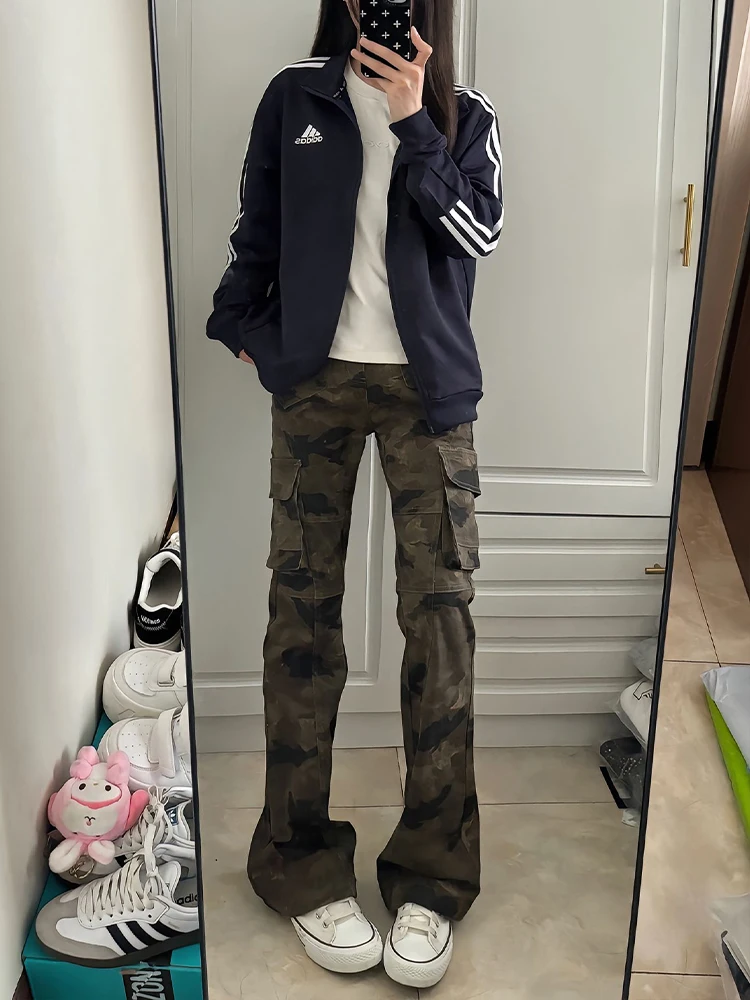 

Камуфляжные джинсы American Vibe, мужские облегающие джинсовые брюки с микро-клеш, прямые брюки для рабочей одежды, брюки High Street Sle