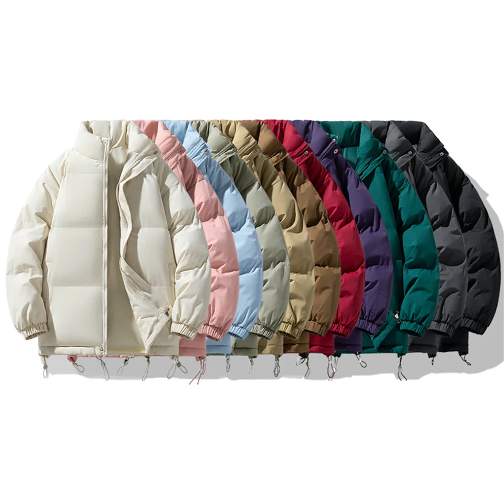 

High-neck thick cotton solid-color jacket for men, bread-style casual coat, a fashionable brand, dopamine cotton youth clothing