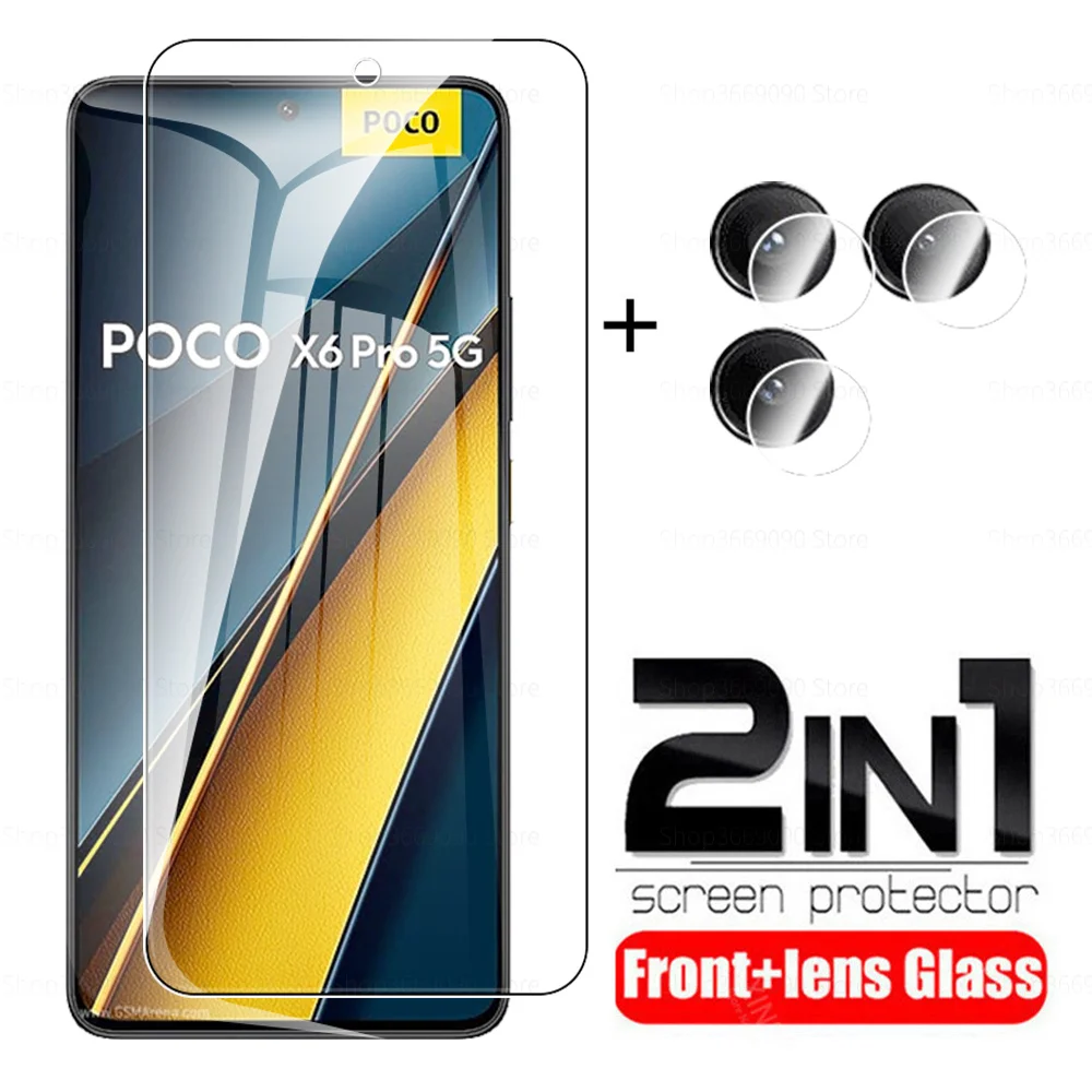 2in1 Tempered Glass Case For Xiaomi Poco X6 Pro Screen Protector Pocophone Poko X6 X 6 X6Pro 6.67\'\' Camera Lens Protective Film