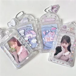 2PC Kawaii House 3 inch Kpop Photocard Holder PVC Clear Photo Card Holder Bag Pendant School Stationery