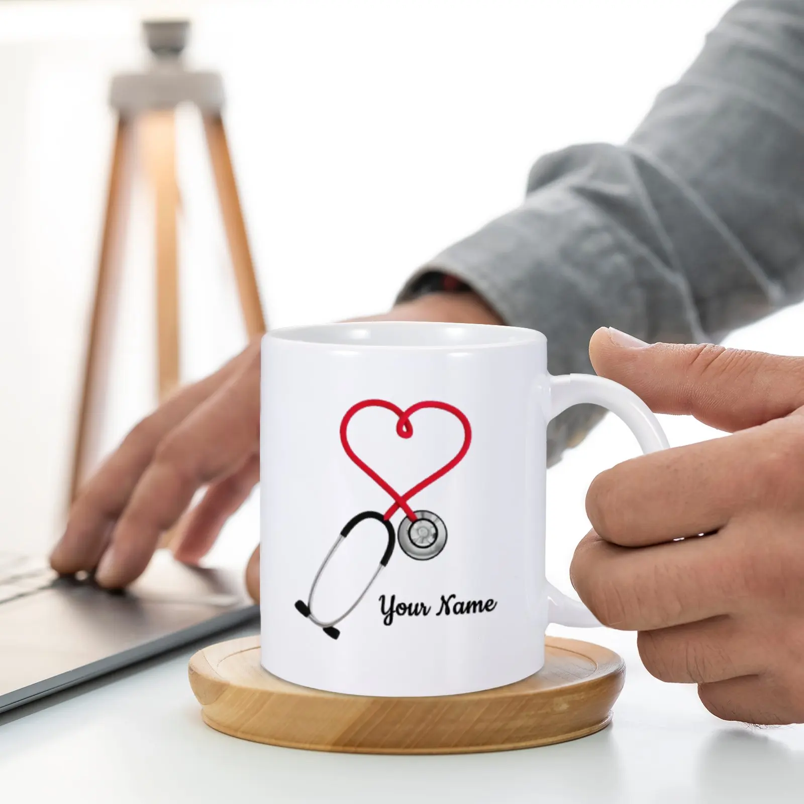 Personalized Name Stethoscope Nurses and Doctors Gift Coffee Mug 11oz Pink Ceramic Funny and Unique Friend Nurse Gift Mugs